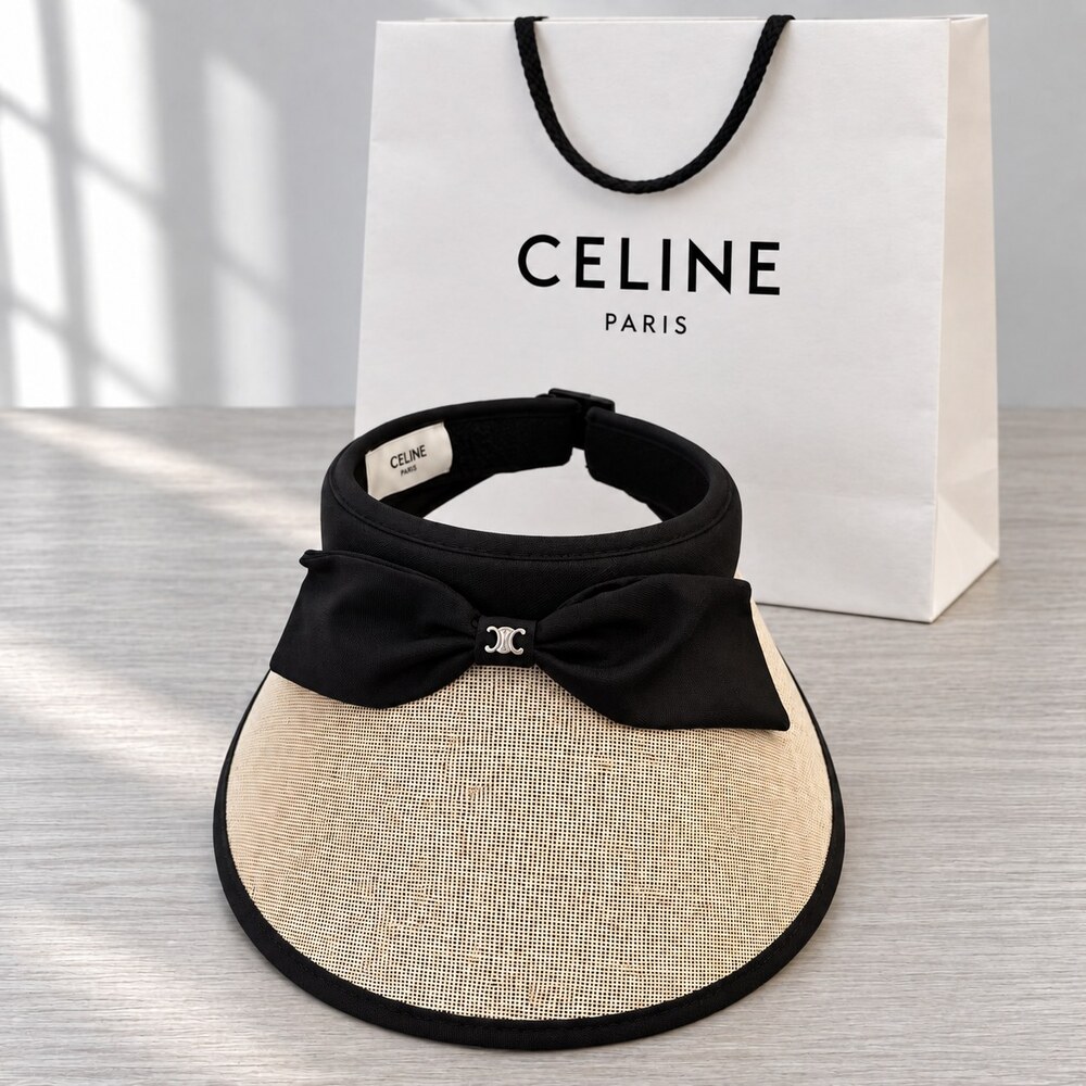 CELINE Triomphe Beige Bow Sun Visor